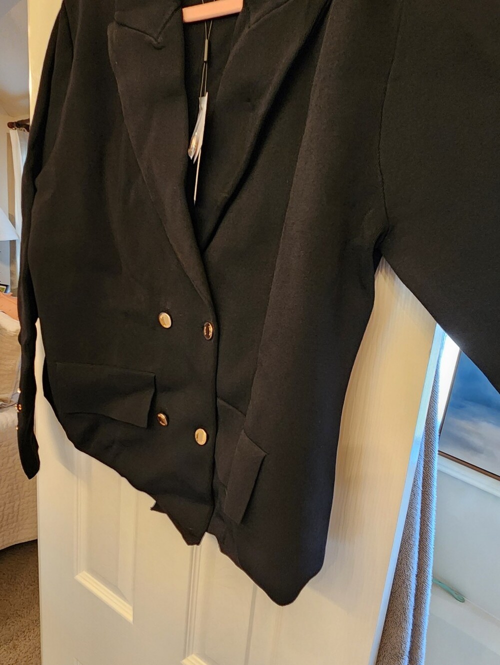 Aleeza Paris Black Double-Breasted Military-Style Knit Blazer - Picture 4 of 7
